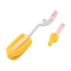 PUKU 藍色企鵝 轉轉Q高密度海綿奶瓶刷組, 360度旋轉握把, 雙層海綿設計, 粉色, 1組