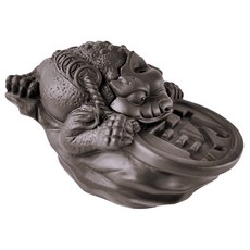 財神小舖 三腳蟾蜍 財字倒流香爐 手工陶瓷 適用倒流香、塔香, 1個