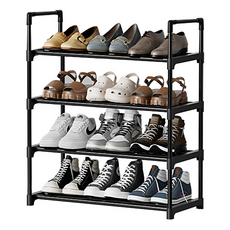 簡易多層不鏽鋼鞋架 4層 60cm, 黑色, 1個