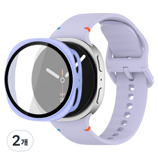 루아러블 갤럭시워치 액정보호 강화유리 필름 풀커버 하드 케이스 + 스포츠밴드 실리콘 스트랩 세트, 라이트퍼플, 2개
