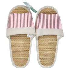 線條室內蓆拖鞋- 鞋面-布 中底-藺草, 26, 紅色, 1雙