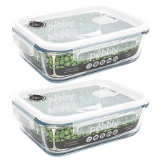 페블리 직사각 유리 밀폐용기, 2개, 1500ml