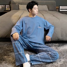 2'nd Pink 男士蘇格蘭格紋時尚格紋長袖睡衣上下套裝