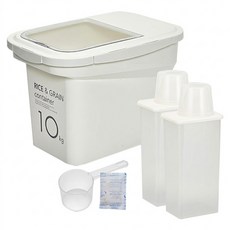 cimelax 密封儲米箱 10kg + 穀物密封保鮮罐 1.3L 2個, 象牙白, 1組