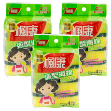 楓康 弧型海綿菜瓜布 11.4 x 7.6 x 3.2cm, 4個, 3包