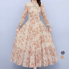 ATTERLIC 花朵透膚領長版洋裝 00555 含大尺碼, 黃色