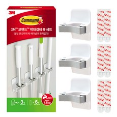 3M Command 無痕 3M 拖把掛鉤 3入 + 膠帶 6入, 1套, 混和色