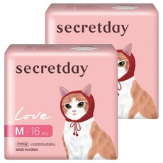 secretday Love超薄蝶翼型衛生棉, 中型, 16入, 2個