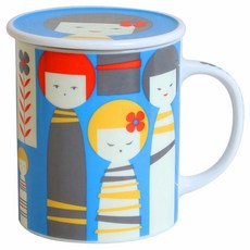 JEWEL Japan 趣味附蓋馬克杯美代子, 藍色, 1個