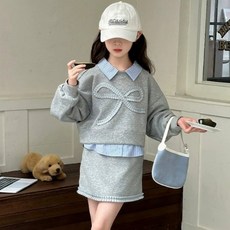 Uvely Geuha 可愛假兩件式蝴蝶結大學T + 短裙套裝