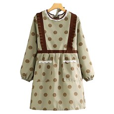 Leovince 簡約素雅帆布長袖圍裙, 綠色圓點