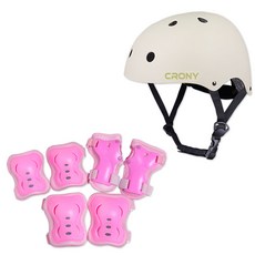 CRONY 安全帽 + 護具組 CR1, 暖灰色(安全帽) + 粉紅色(護具)