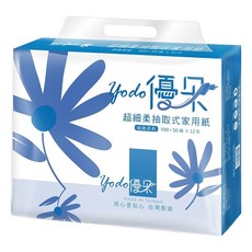 優朵 超細柔抽取式花紋家用紙 100%原生紙漿 不添加螢光劑, 150張, 12包, 6袋