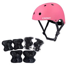 CRONY 安全帽 + 護具組 CR1, 粉紅色(安全帽) + 黑色(護具)