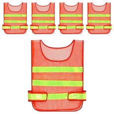 超透氣安全反光背心, 螢光紅, 5件