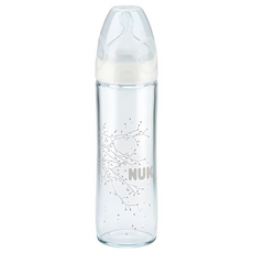 NUK 輕寬口徑玻璃奶瓶 耐高溫 防脹氣系統, 顏色隨機, 240ml, 1個