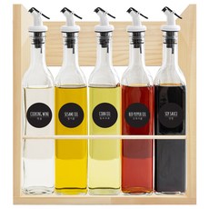 生活家 一鍵式倒油嘴油瓶 大號 5入 + 24種標籤 + 大型木製層架套組, 1套