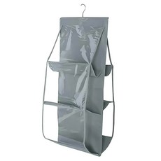 葉子小舖 衣櫥收納 加厚透視包包衣物掛袋 6格, 灰色