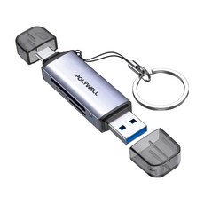 POLYWELL 寶利威爾 USB3.1 SD/microSD三合一讀卡機 USB擴充 Type-C+A雙介面, PW15-T02-A053, 深空灰, 1個