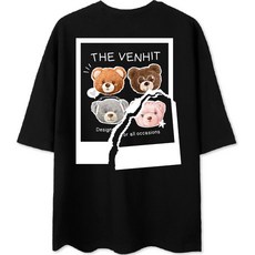Benhit Photo Bear Big Size Overfit 短袖T卹, 黑色