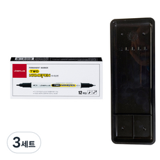 라인플러스 트윈 네임펜 12p + 매표 펜접시 C형, 흑색(네임펜), 검정색(펜접시), 3세트