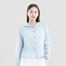 Elsso 女款泡泡紗輕薄鈕扣連帽長袖亞麻襯衫