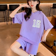 Orange Damom 女童用 連帽16 前口袋 短褲 套裝