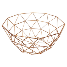 好物良品 三角形織紋高款客廳裝飾藝術金屬鏤空收納置物零食水果網籃, 玫瑰金, 1個