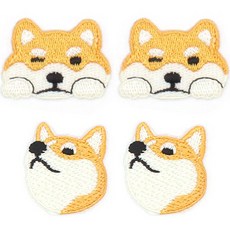 電繡布貼 柴犬 2款 2入, 1組, 黃色 白色