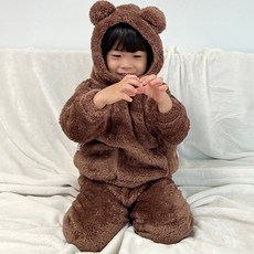 JOY MULTI 孩童搖粒絨耳朵造型連帽長袖T恤+長褲套裝