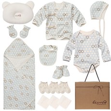 withorganic 嬰兒印花枕頭+包衣+手套 2入+腳套 3入+圍兜 2入+肚衣+毛巾 3入+帽子+包屁衣