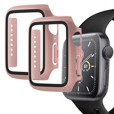 디지지 애플워치 풀커버 강화유리 액정보호 케이스 2p, 로즈핑크
