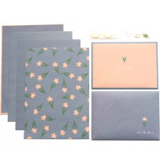 SolRoom 花朵圖案信紙組, 1組, 藍色