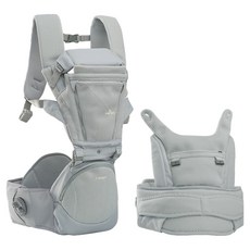 i-angel All-in-One Dr.Dial旋鈕式可折疊透氣腰凳嬰兒背帶, 灰色