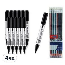 monAmi Sigmaflo 液態墨水白板筆 220 12入 + Skyglory 三角橡皮擦鉛筆 12入 套組, 黑色, 4套