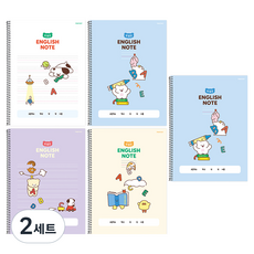 핑크풋 와글와글 칸 넓은 영어노트 4종 + 노트 랜덤발송 세트, 혼합색상, 2세트