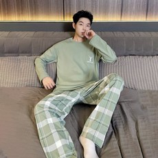 2'nd Pink 男士塔坦格紋時尚長袖睡衣上下套組