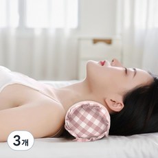 팔팔바디 체크무늬 메밀 원형 경추 목베개, 핑크, 3개