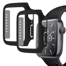 디지지 애플워치 풀커버 강화유리 액정보호 케이스 2p, 블랙