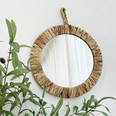 可掛式籐編邊框圓形壁鏡, 單色