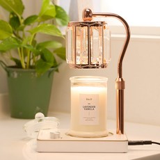 Candle Department Store 歐式風格設計長方形底座融蠟燈+大豆蠟燭組, Elsa 玫瑰金白+薰衣草香草 370g, 1個