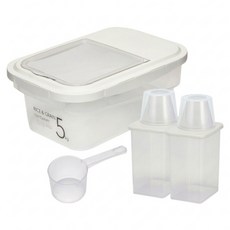 cimelax 密封儲米箱 5kg*1+穀物密封保鮮罐 950ml*2, 透明象牙白色, 1組