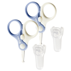 KU.KU Duckbill 酷咕鴨 初生嬰兒安全剪刀 短圓頭刀刃 不戳傷寶寶小手 輕鬆省力, 糖心藍, 2個