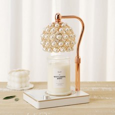 Candle Department Store 特別高級珍珠水晶Sarah融蠟燈+無燭芯大豆蠟燭組 370g, 玫瑰金(白色)