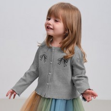 유블리 아동용 노루팡 미니 리본 자수 골지 진주 버튼 봄 가디건