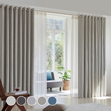 DECOZIO 穿環式客廳遮光窗簾 2入 + 窗簾綁帶 2入 + 壁掛鉤 2入 套組, 柔和米色