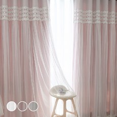 Nouveau Décor Bloom 雙層刺繡遮光窗簾 穿孔式 2p + 窗簾綁帶 + 窗簾綁帶掛鉤組, 粉紅色