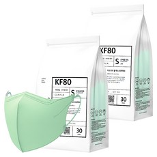 다나마스크 오브 쿨 뷰티라인 마스크 소형 KF80, 30개입, 2개, 8 르 메르 민트