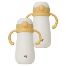 마더케이 허그 스테인리스 빨대컵, 350ml, 2개, 머스터드