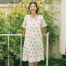 PALAN 女款透氣仙人掌楊柳棉短袖連身睡裙